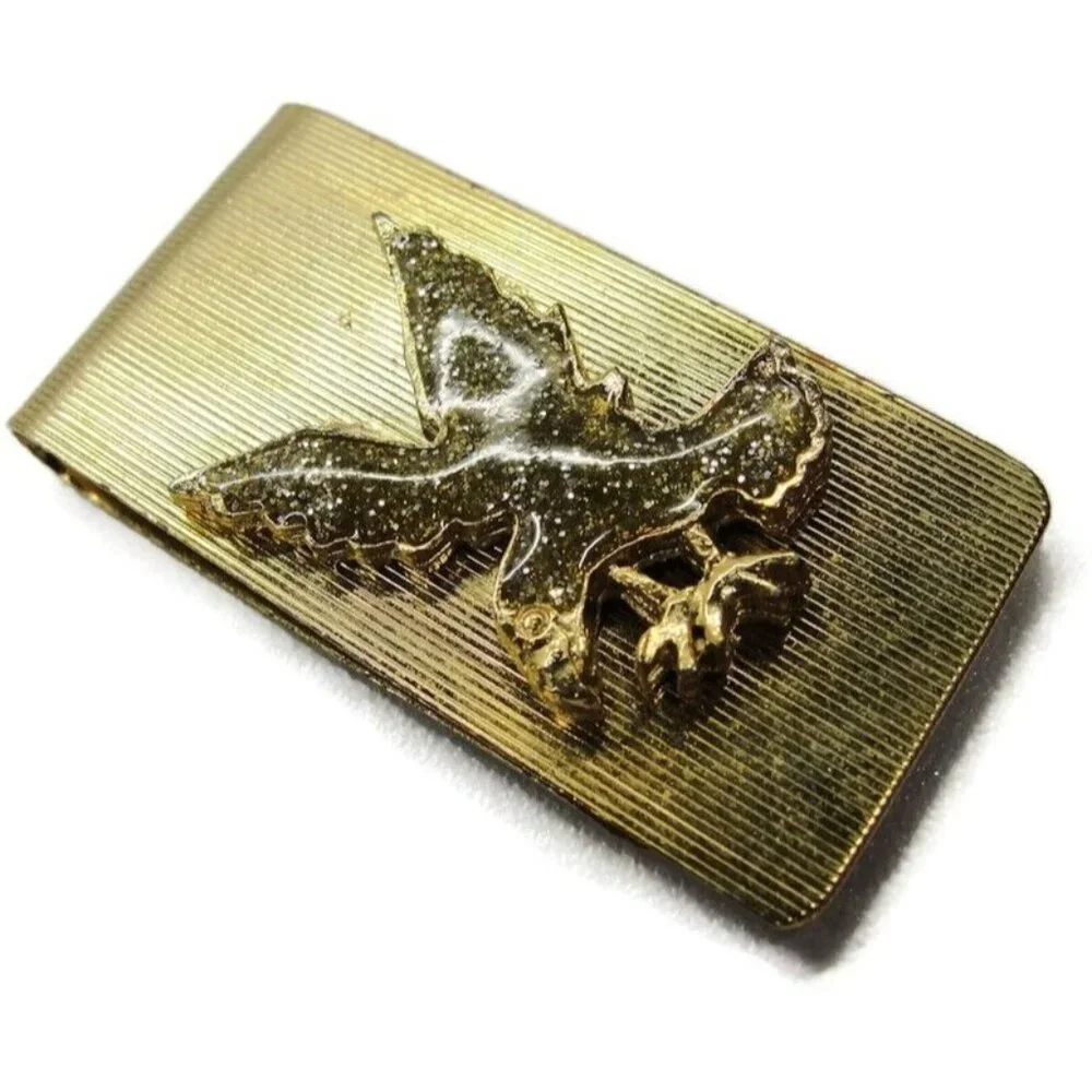 Eagle Gold Tone Money Clip Glitter Stainless Steel Credit Card Cash Holder